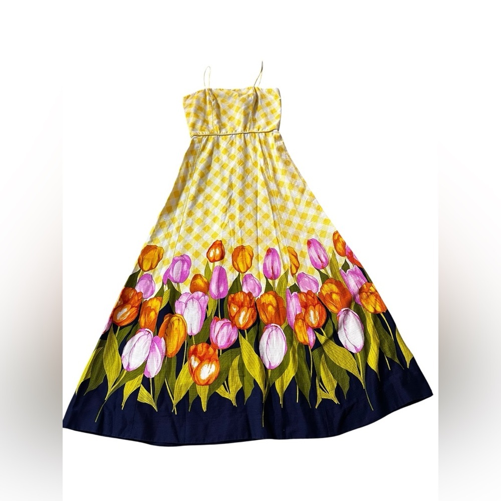 Vintage yellow checkered tulip dress, small/medium - Picture 6 of 10